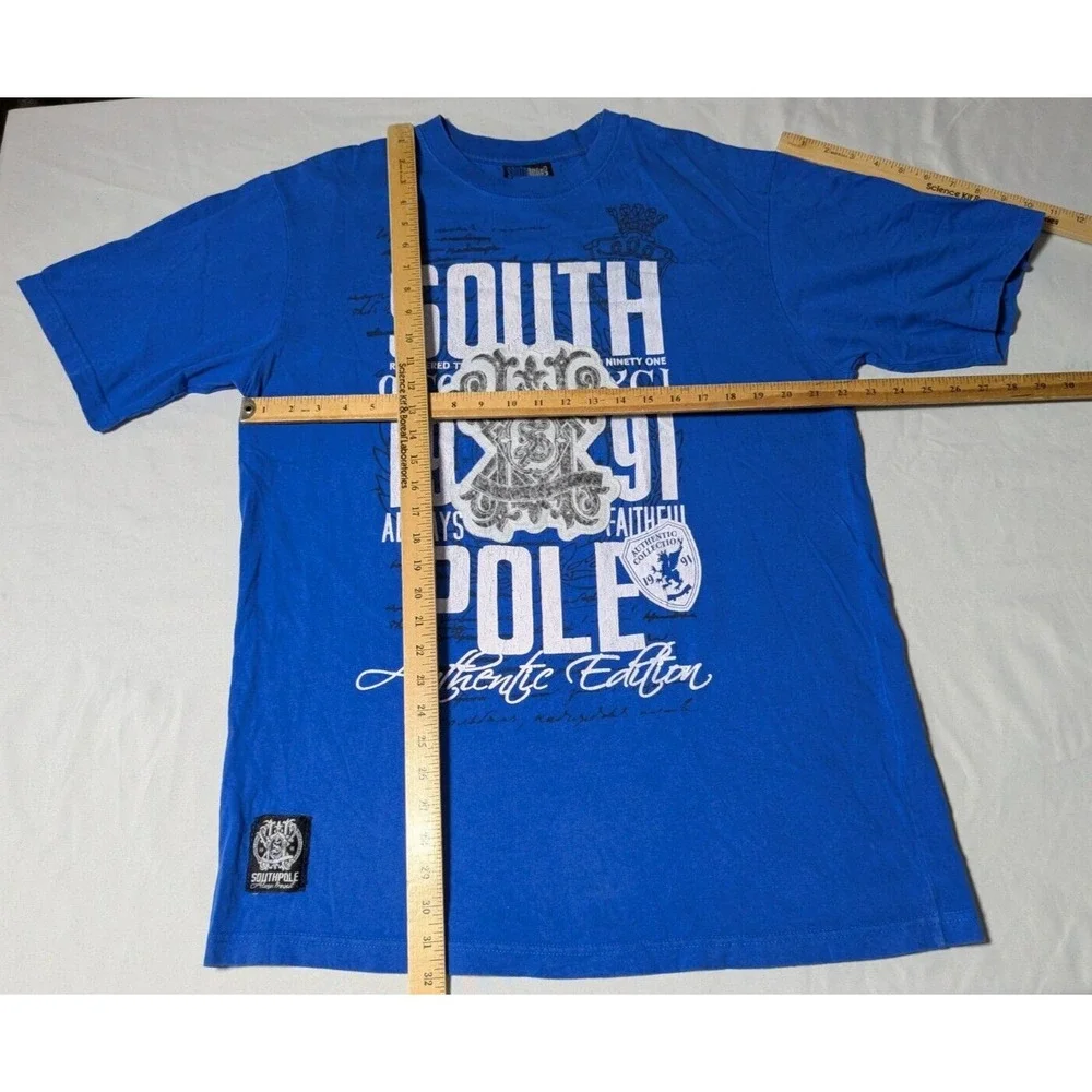 VTG Y2K SOUTHPOLE Applique‎ Patch Blue Graphic T-Shirt - Men XL